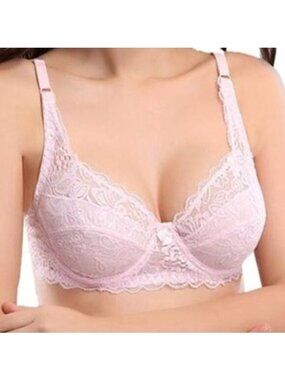 GYCL Ultrathin Underwire Push Up 3/4 Lace Bra, Soft Pink, size XL 40B